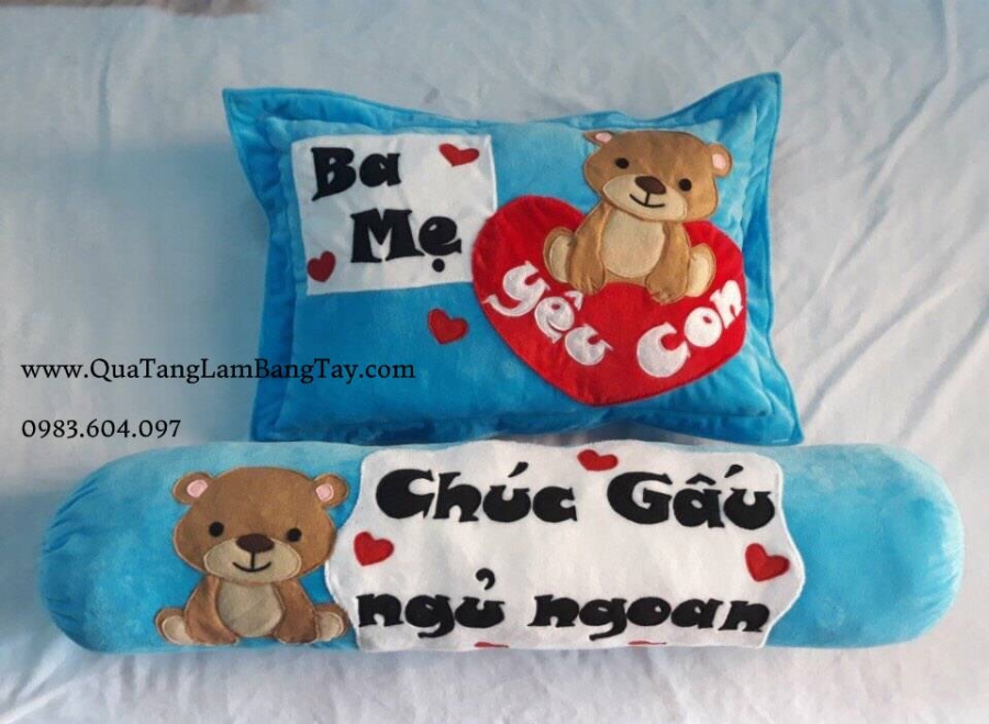 gối handmade cho bé chúc gấu ngủ ngon