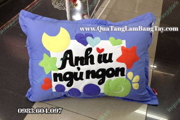 Gối handmade vải nỉ chữ nhật Anh iu ngủ ngon mã GT4