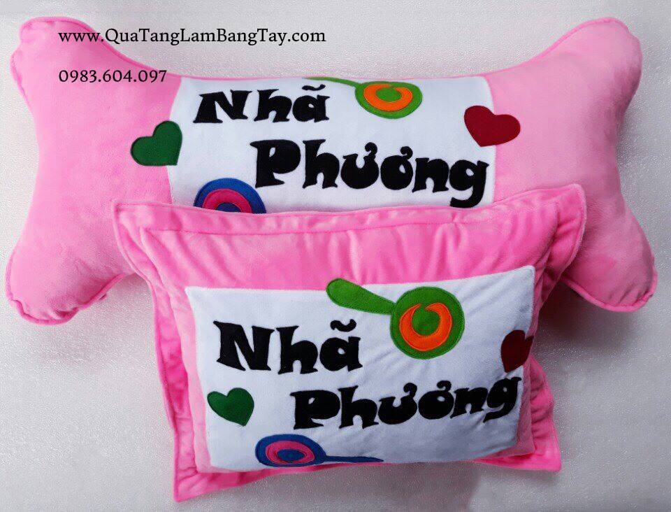 Gối handmade vải nỉ hình khúc xương cho bé (tên Nhã Phương) mã GB11