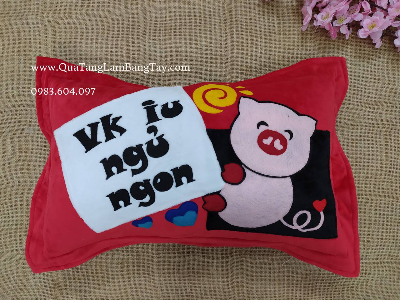 Gối handmade vải nỉ chữ nhật Vợ Iu Ngủ Ngon mã GN5