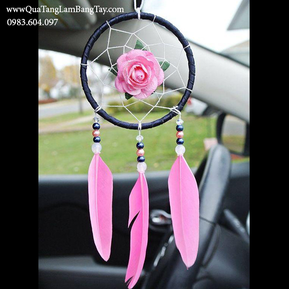 DREAMCATCHER Treo Xe Hơi màu đen phối lông hồng xinh xắn Mã DRXH1