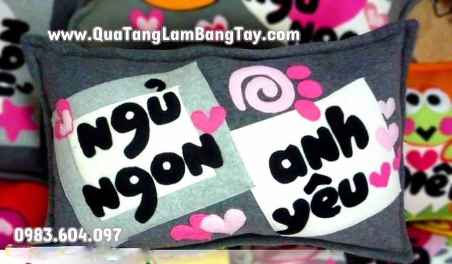 gối handmade vải nỉ chữ nhật Ngủ ngon anh yêu 7 mã GT11