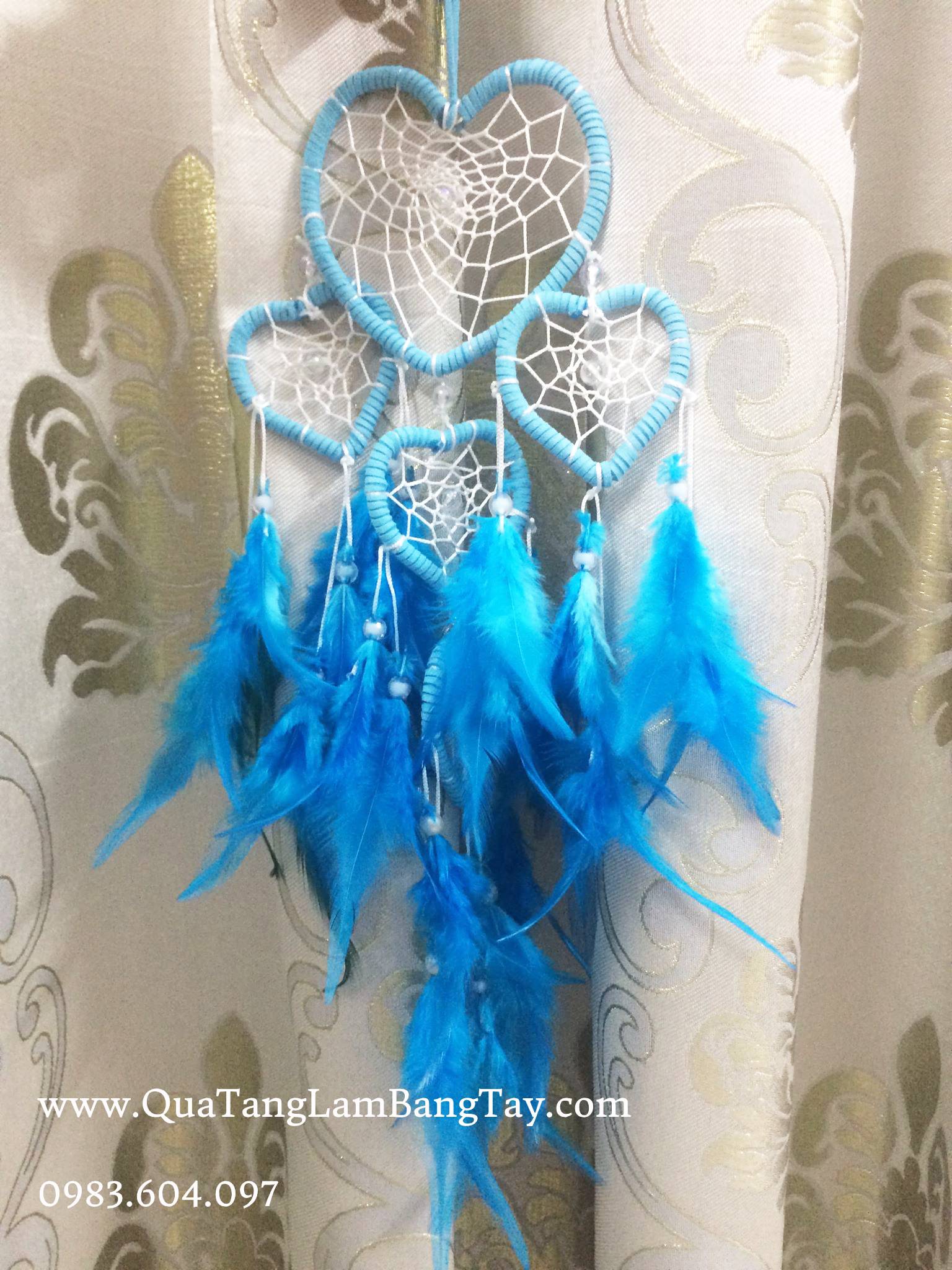 Dreamcatcher Trái Tim Màu Xanh (loại 5 vòng)Trắng Sang Trọng mã DRD19