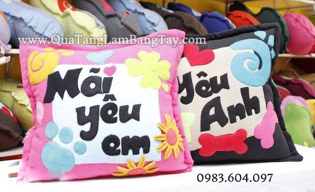 Gối handmade vải nỉ hình chữ nhật Mãi Yêu Em GN24