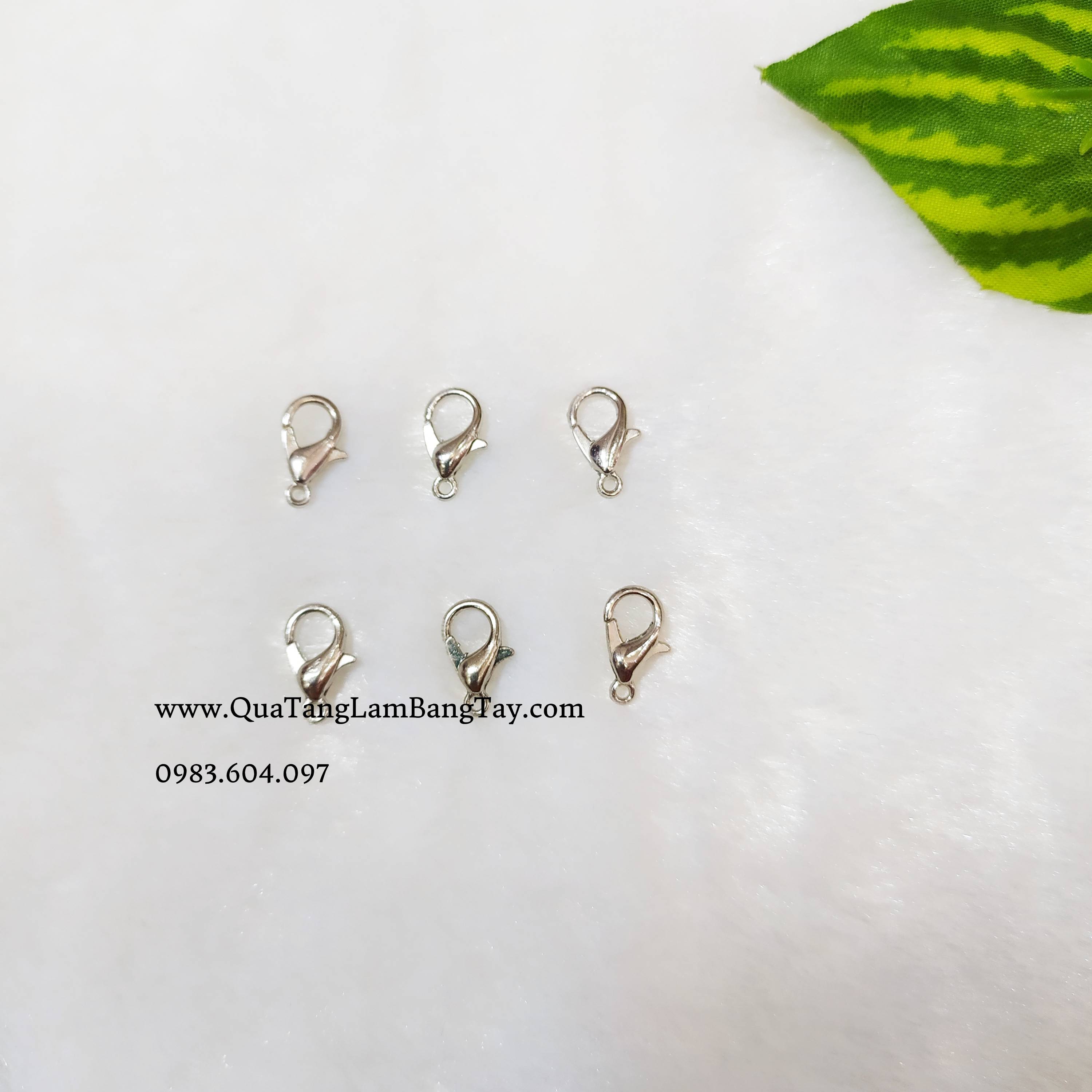 Móc càng cua nhỏ 12 mm, 1,2 cm, màu trắng bạc, khóa còng làm vòng tay, vòng cổ, trang sức handmade (