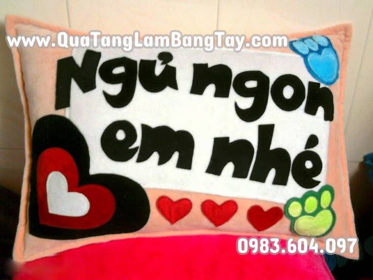 Gối handmade vải nỉ hình chữ nhật Ngủ Ngon Em Nhé mã GN8