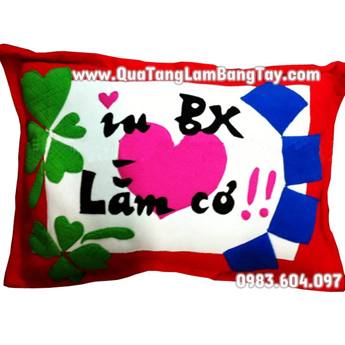 Gối handmade vải nỉ chữ nhật “Iu BX Lắm cơ” mã GN2