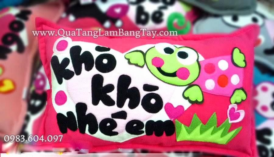 Gối handmade vải nỉ hình chữ nhật Khò Khò Nhé Em mã GN22