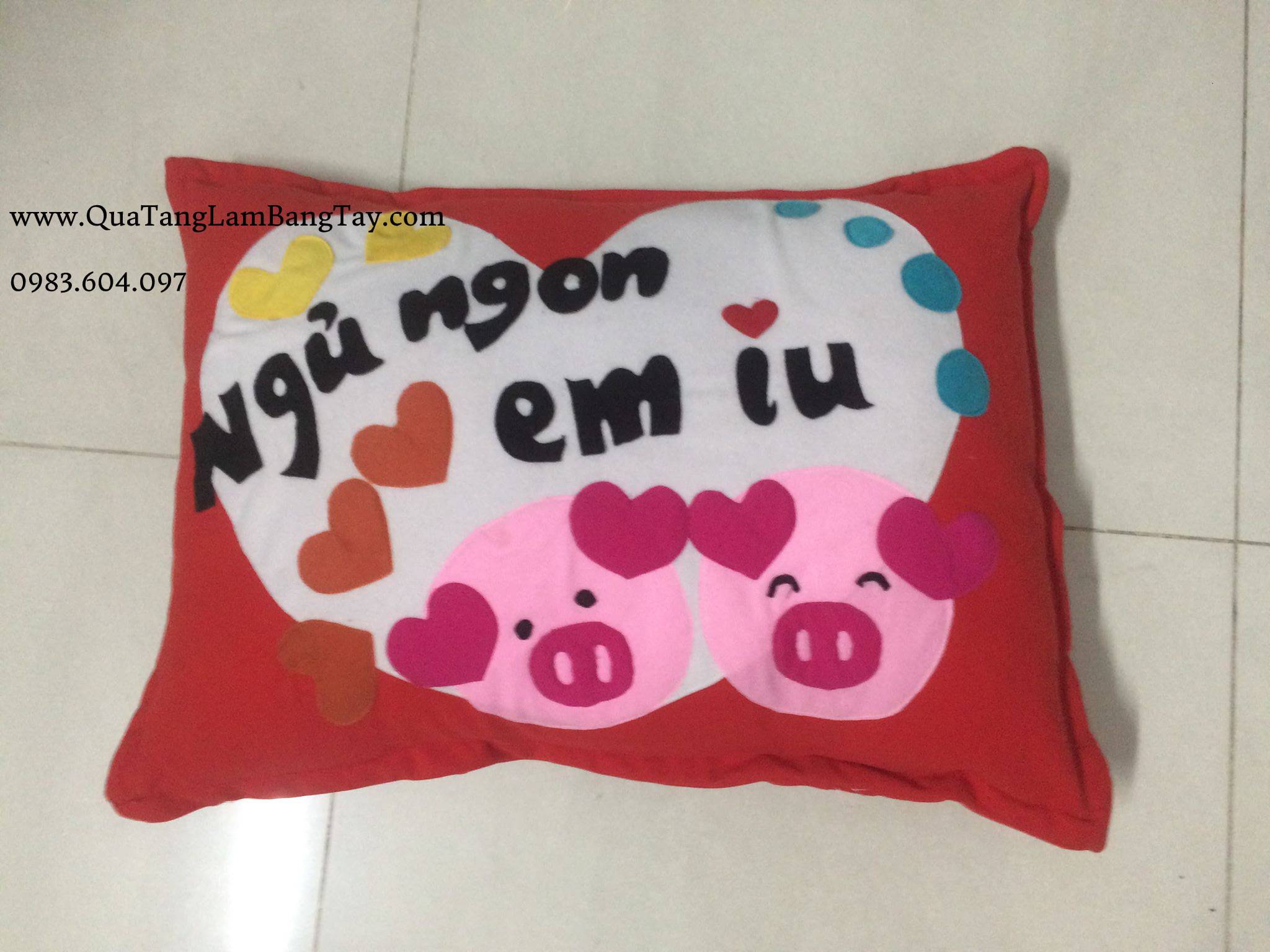 Gối handmade vải nỉ tặng bạn gái Ngủ Ngon Em Iu mã GN27